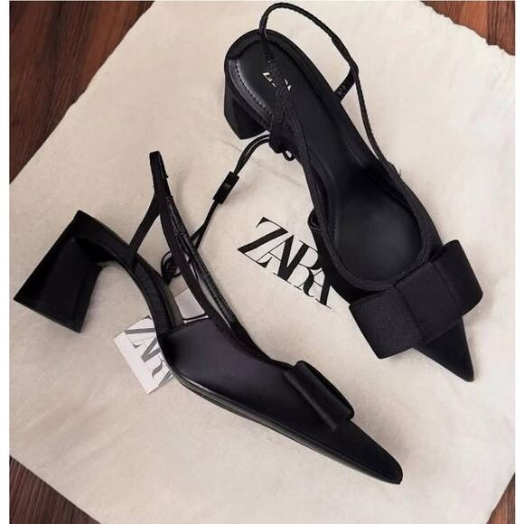 ZARA Embellished Bow Slingback Heels NWT Black Sizes 8–10 - Picture 15 of 16